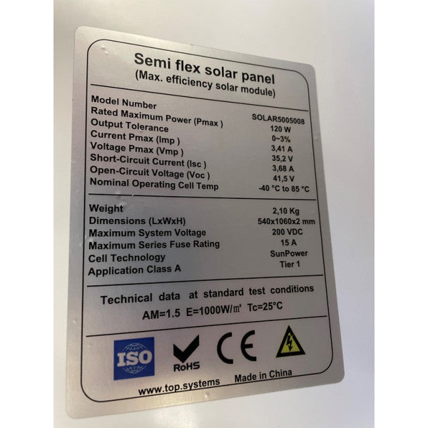 Zonnepaneel semi flex 110Wp 36V flush