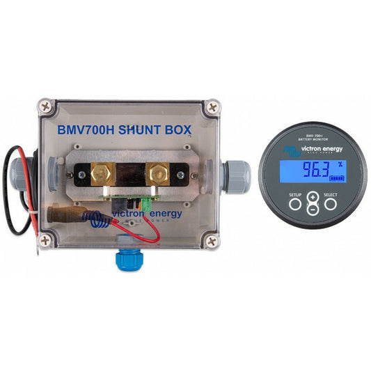 De Victron BMV-700H accumonitor is een speciale accu monitor voor accusystemen met een hoog voltage van 60 tot 385 VDC.